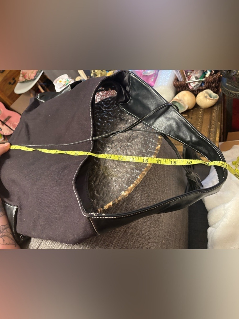 Givenchy Parfums Black Canvas & Leather Hobo Tote Bag Tassel Large Purse • Rare - Picture 15 of 16